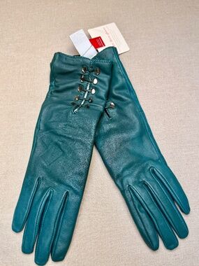 Genuine Leather Long Green Dress Gloves New With Tags NWT Size M